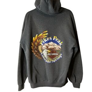 VINTAGE | 80s Lee Harley Davidson + Eagle Pikes Peak Hoodie - Grey - Sz XL